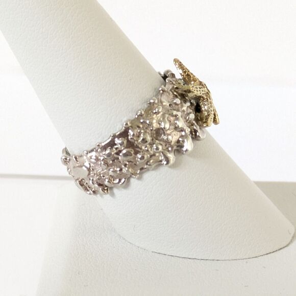 Sterling Silver 925 Brass Starfish Wide Band Ring Size 9 Nautical Beach Ocean - Picture 2 of 8